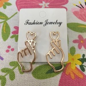 Gold Colored K Pop Finger Heart Earrings